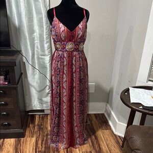 Spenser Jeremy Red Embellished Pleated Maxi Dress